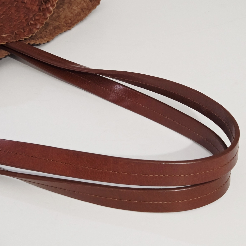 RARE SEZANE SAC CRISTOBAL LARGE WOVEN RATTAN LEATHER SHOPPER MARKET TOTE BAG - Picture 3 of 8